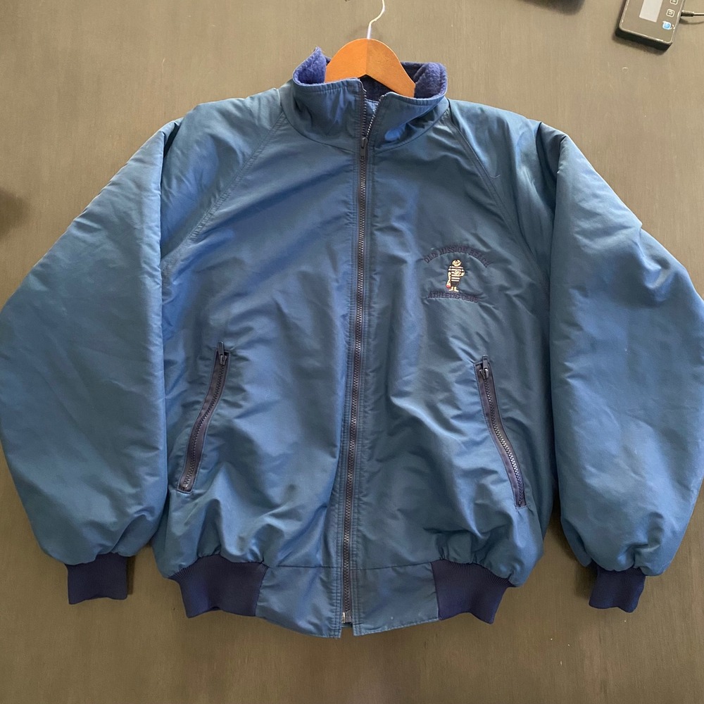 OMBAC Vintage Hartwell ViaSport Bomber Jacket Blue Polar Fleece Lined Mens XL